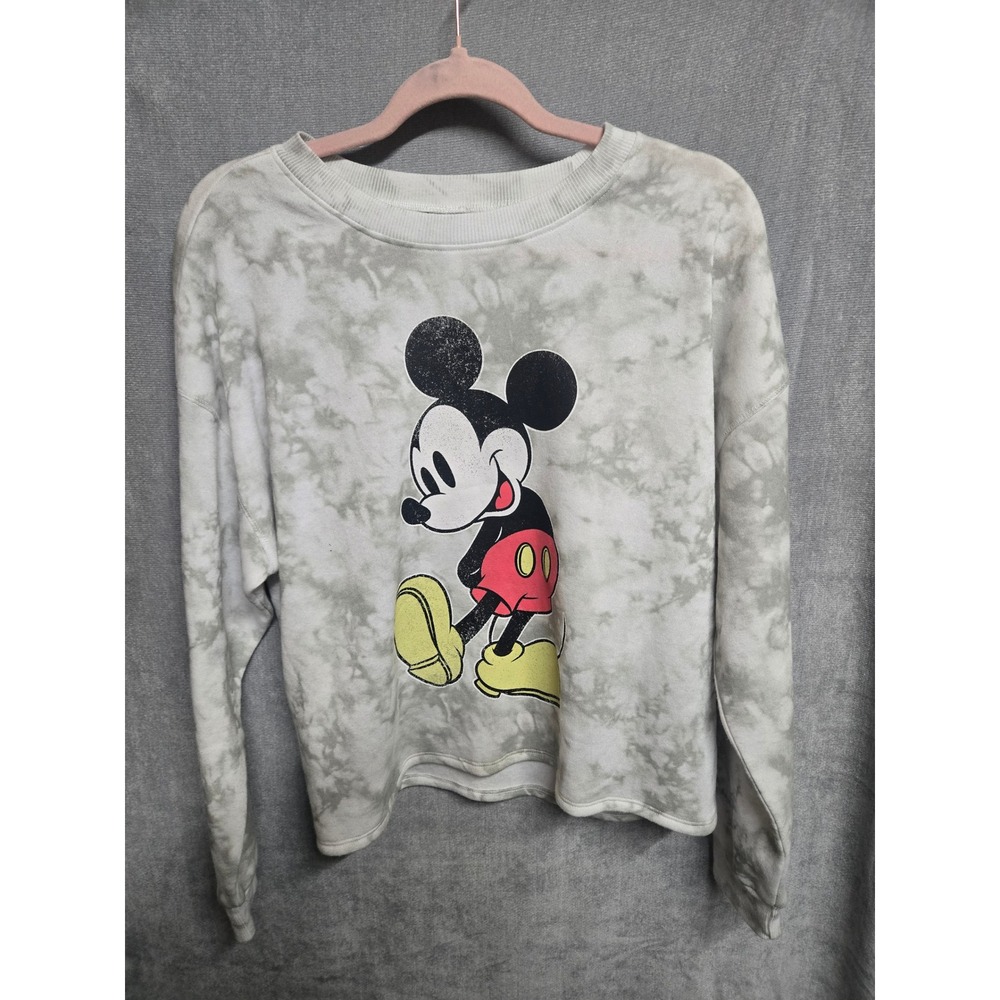 Disney Mickey Mouse Tie Dye Sweatshirt Grey White Jerry Leigh JT24714 Womens M